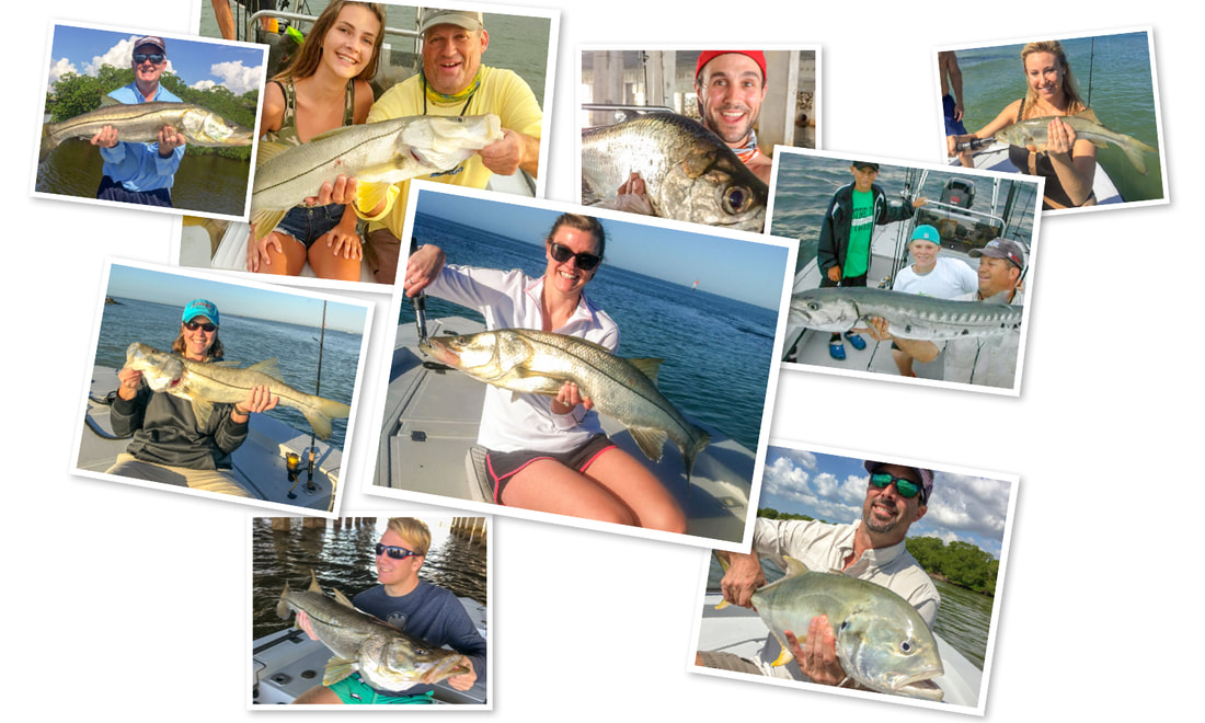 Men and women fishing in Naples FL, holding fish