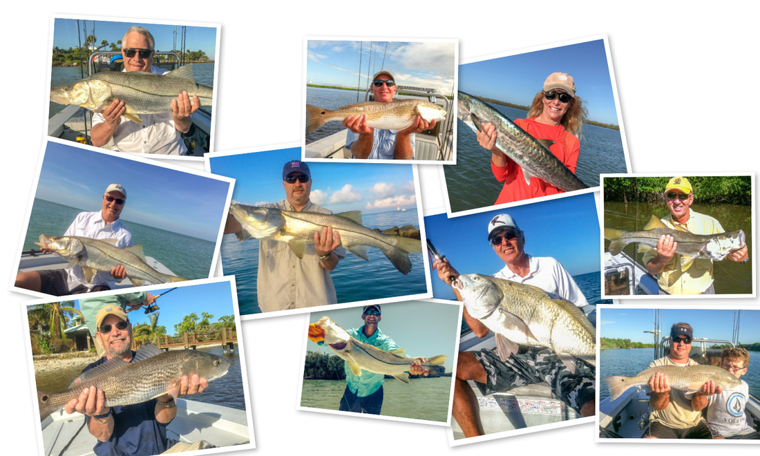 Naples fishing charter clients holding fish they caught